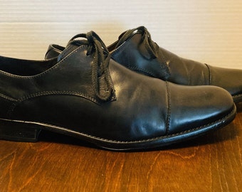 John Varvatos USA Mens Black Leather Cap Toe Oxfords Shoes 