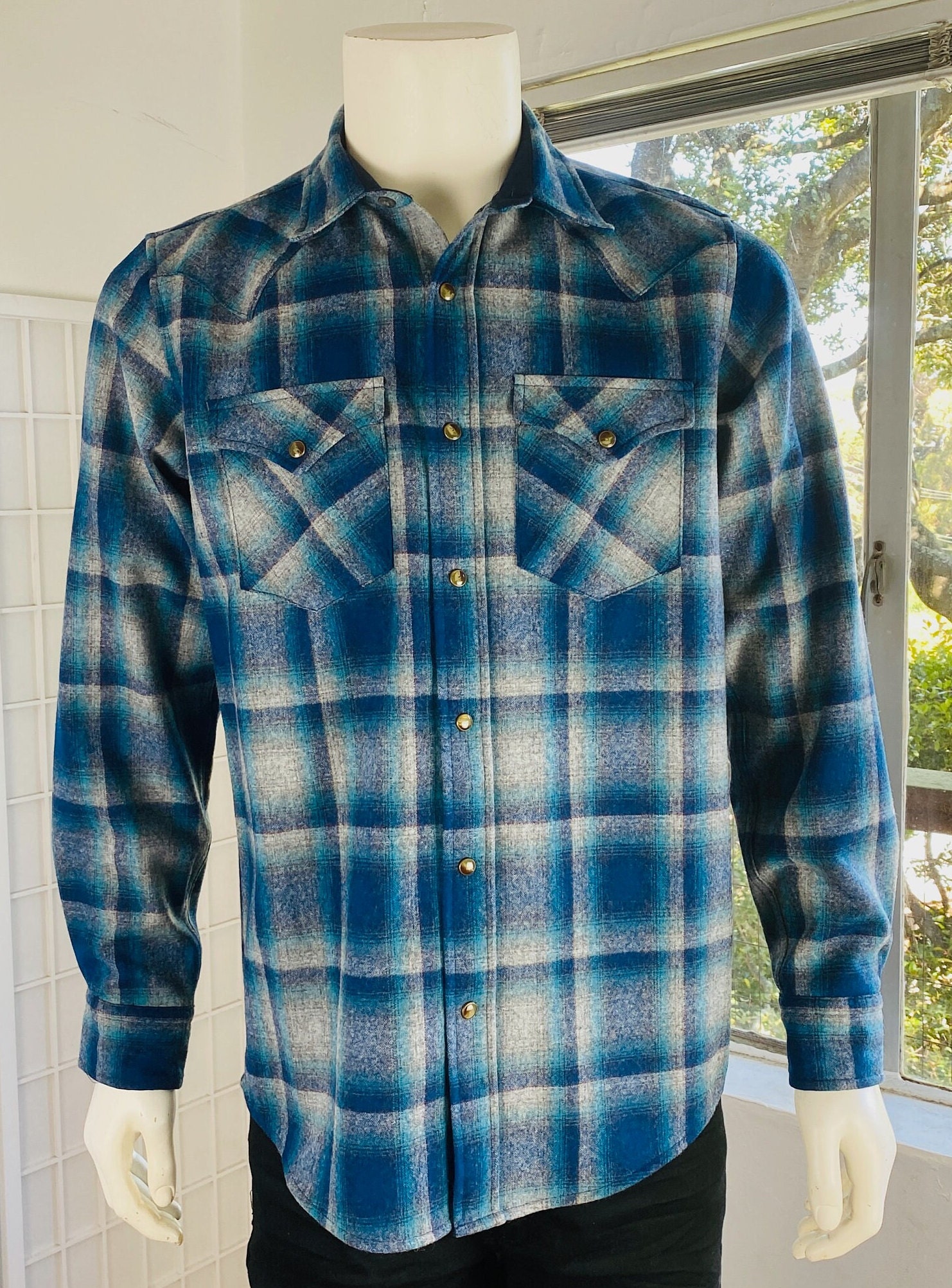 Pendleton Rider Shirt 青系ネルシャツ Pendleton Mens Western Blue Shadow Plaid W/snap Buttons, M. - Etsy