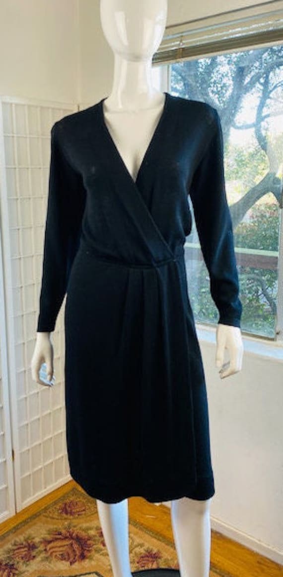 Vintage St John black rayon faux wrap dress, 4.