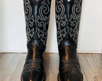 Vintage Black Leather Lucchese 1883 Sanded Shark Western  display picture 3