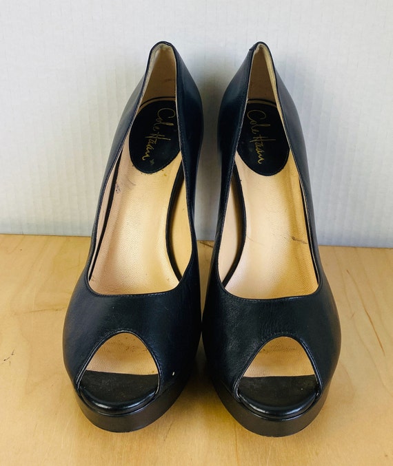 Cole Haan Black Leather Women Peep Toe Platform Pumps 10B. - Etsy