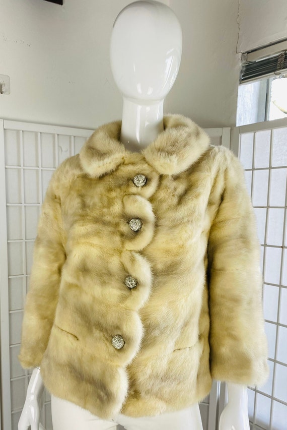 Vintage Mink lined jacket w/ rhinestone set butto… - image 5