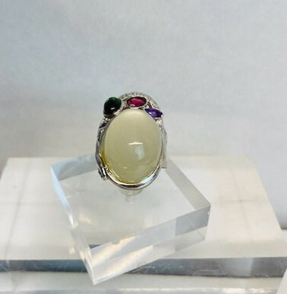 Vintage sterling silver moonstone ring, 6. Semi p… - image 5