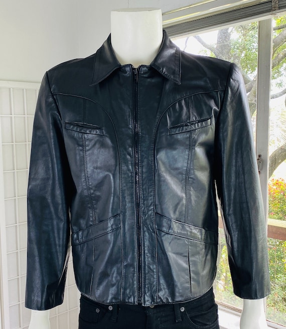 Vintage WILSON Mens Black Leather Jacket, 38- 40. - image 1