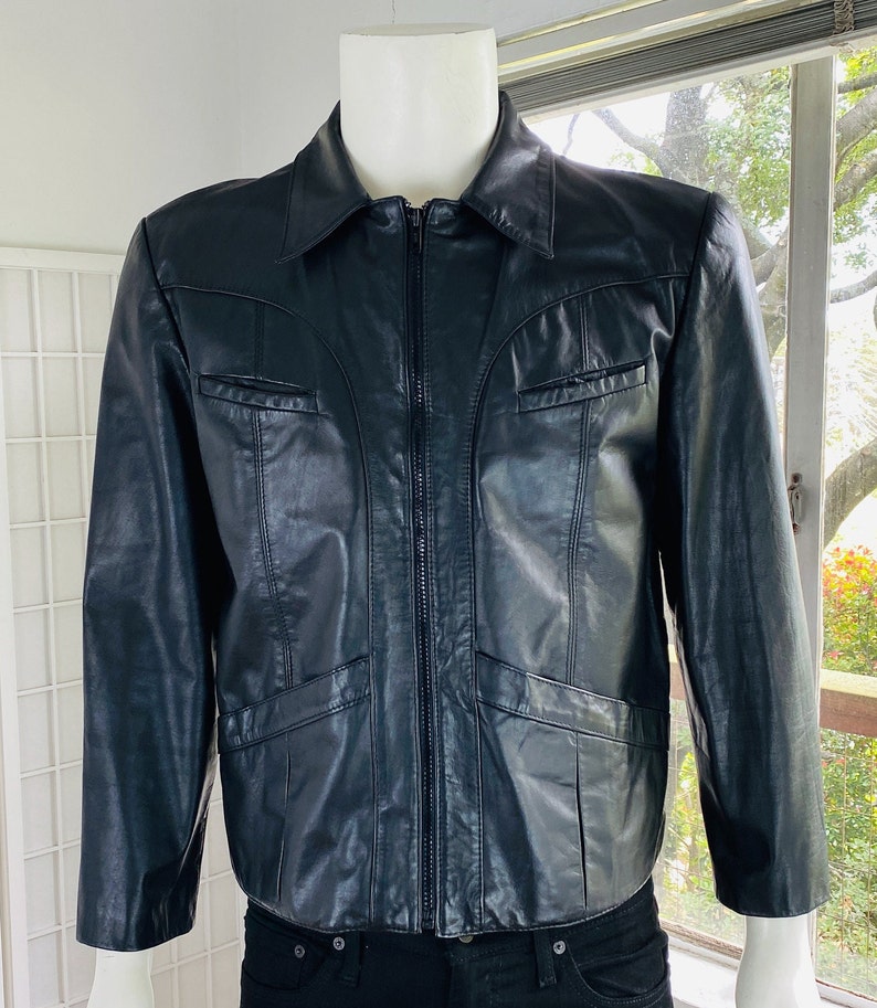 Vintage WILSON Mens Black Leather Jacket, 38 40. image 1