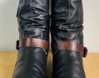 PIKOLINOS, womens black / brown leather boots w/ straps, 41.