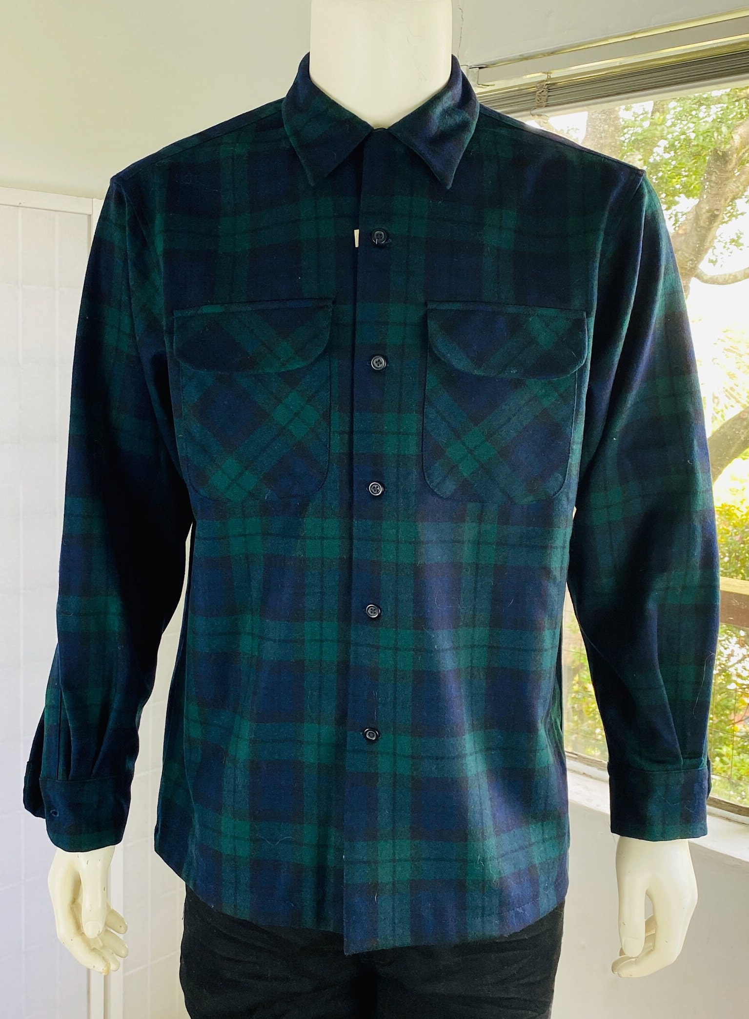 NWT, Vintage Pendleton, Mens Green / Blue Shadow Plaid Wool