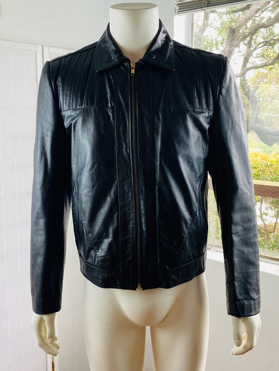 Vintage WILSON Mens Black Leather Jacket, M. - image 1