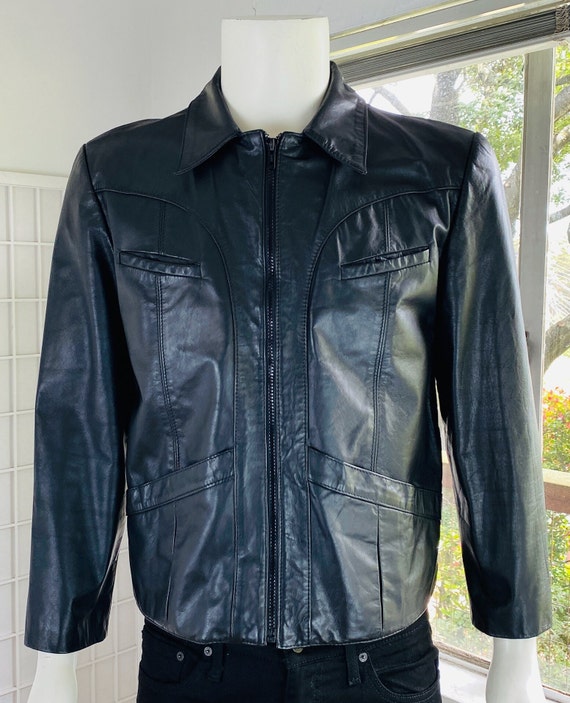 Vintage WILSON Mens Black Leather Jacket, 38- 40. - image 4