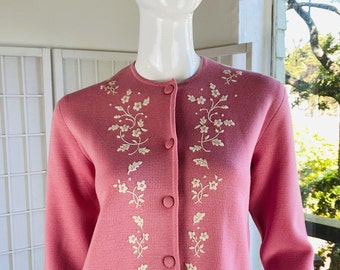 Vintage Bellandi, Italy, Bubble Gum Pink Embroidered Fine Knit Sweater, M.