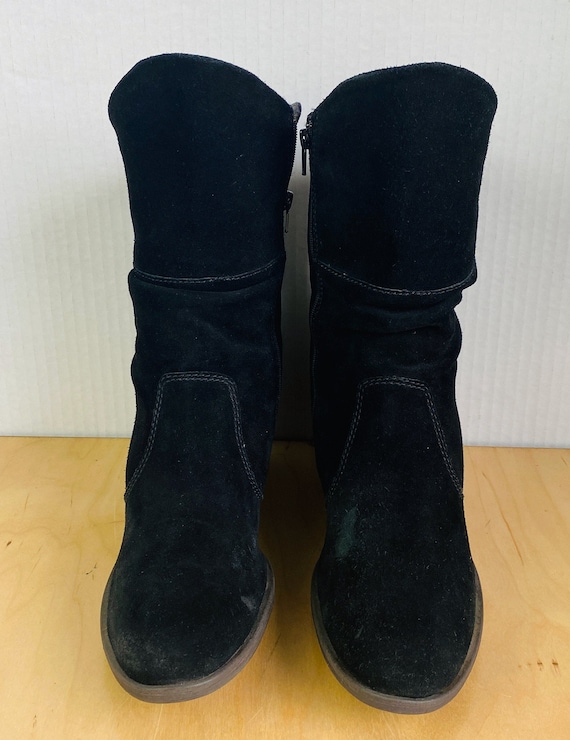 Josef Seibel Black Suede Leather Slouch Boots, 41.