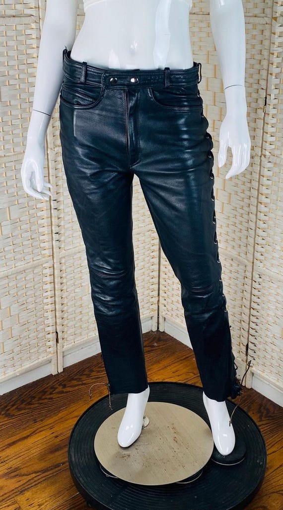 Vintage Verducci Black Leather, Whip Stitched Sides, Lined Pants