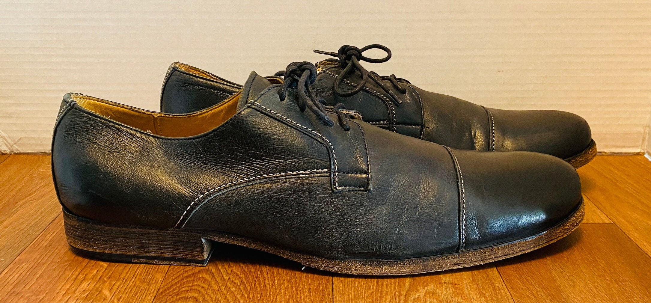 BED STU, Mens Cobbler Series Black Cap-toe Derby Dress Shoes  display picture 3