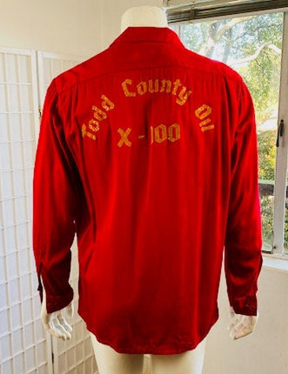 Vintage Air Flow, red rayon bowling shirt, XL. - image 2