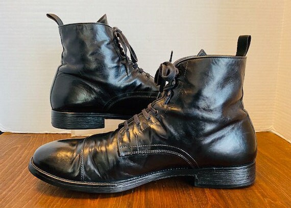 Mens Black Leather Lace-up Ankle Boots 