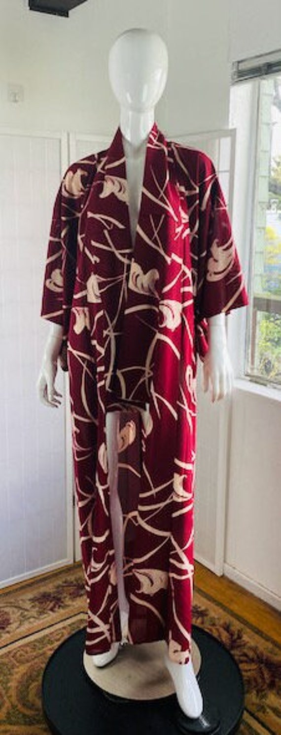 Vintage hand dyed printed rayon Kimono, M. - image 4