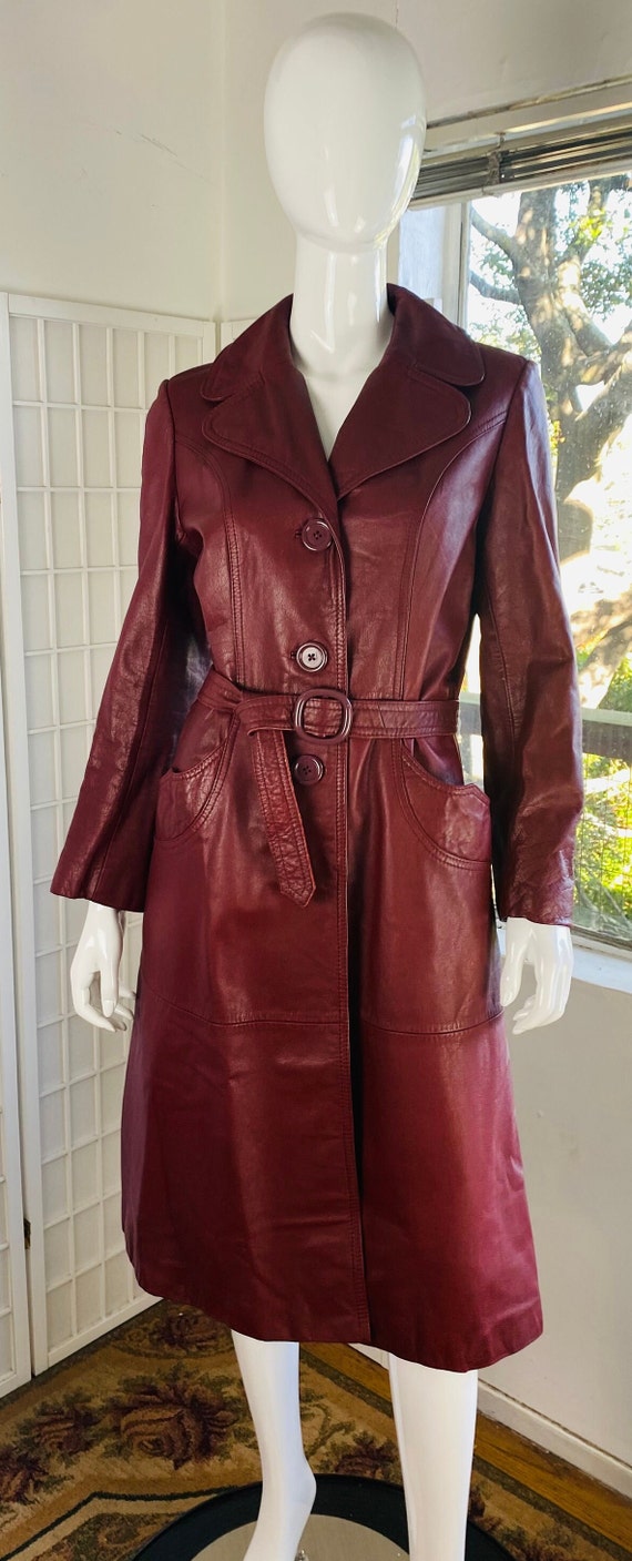 Vintage Womens Leather Lined Belted Coat, L