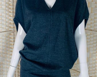 Vintage Helmut Lang Wool Tunic Grey Short Sleeve Sweaters, M.