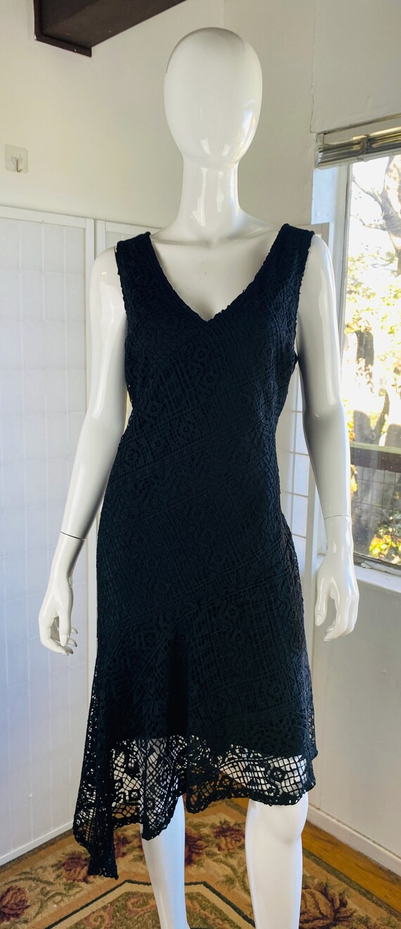 NWT, Donna Karan black lined lace asymmetrical hem