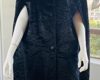 Vintage black silk crushed velvet satin lined cape.