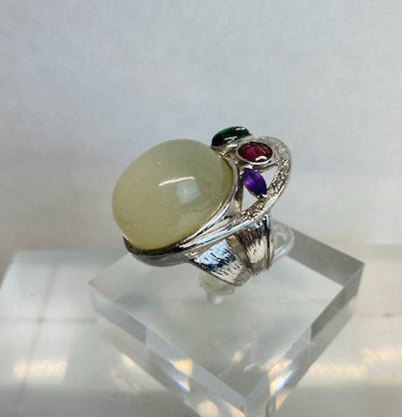 Vintage sterling silver moonstone ring, 6. Semi p… - image 6