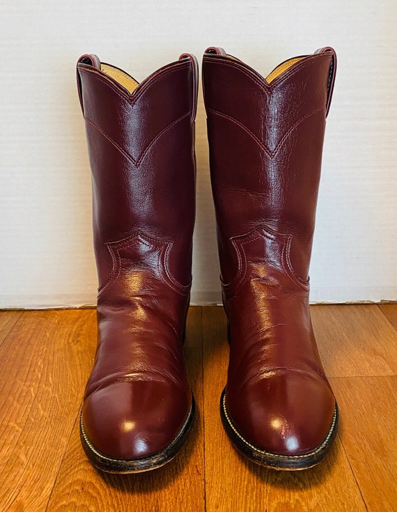 Justin Mens Burgundy Leather Cowboys Boots, 8B.
