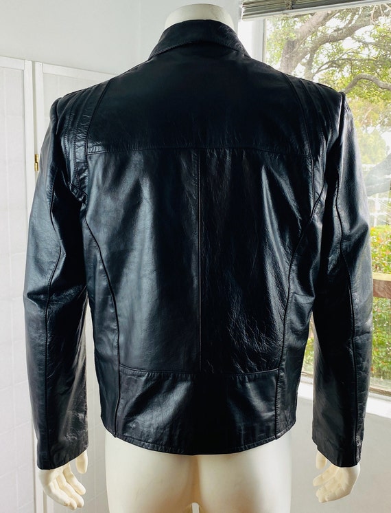 Vintage WILSON Mens Black Leather Jacket, M. - image 2