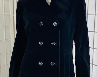 Henri Bendel, New York, black velvet double breasted jacket, M.