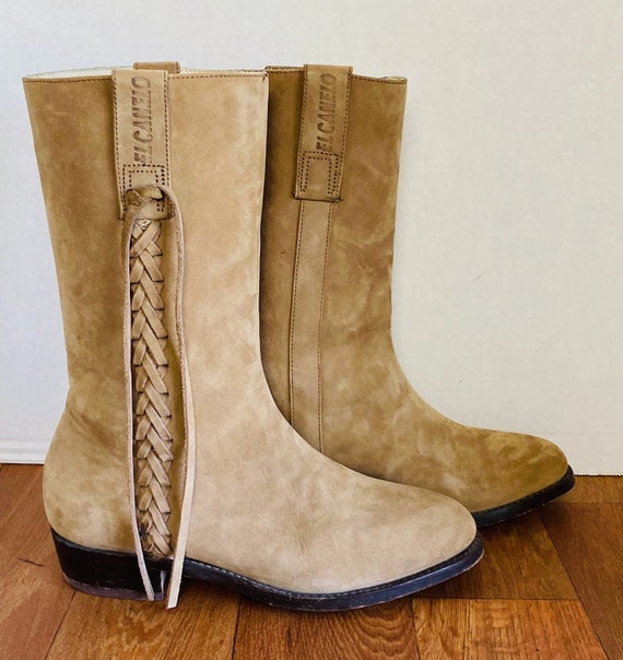 Vintage Mexico Womens El Canelo Tan Suede Calf Length Boots Mex