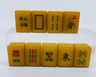 Vintage 9 Bakelite Mahjong Tiles w/ Drilled holes for threading.