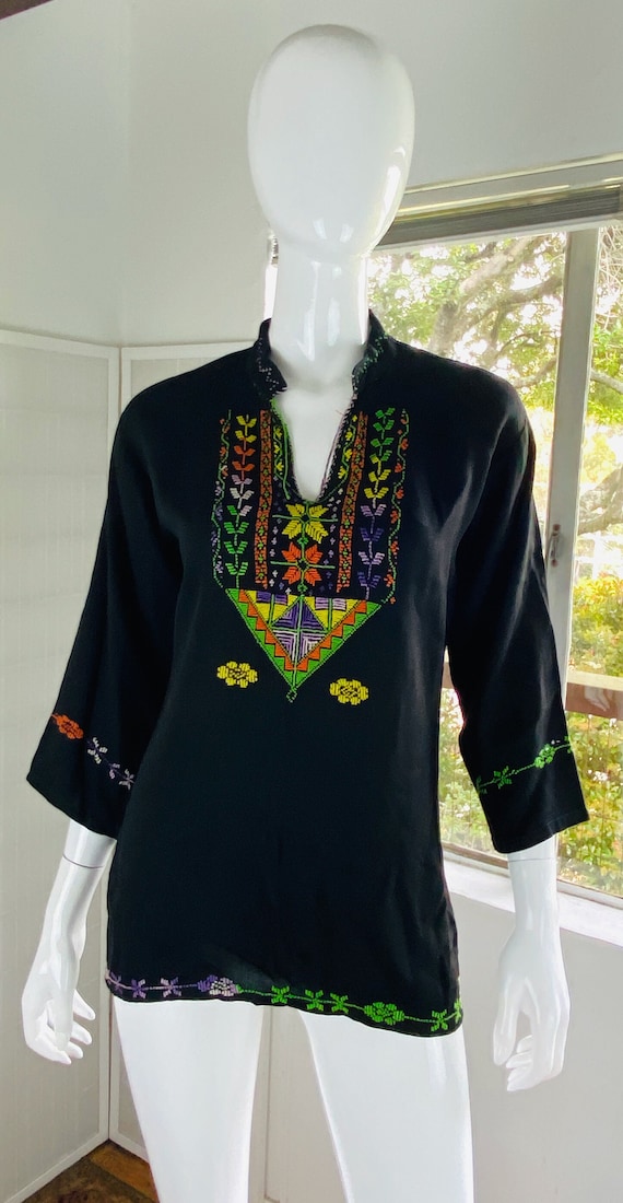 Vintage 1930's hand embroidered rayon shirt. - image 1