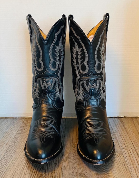 【vintage】Tony Lama Western Boots 刺繍 黒 Vintage Tony Lama, USA, Black Polished Leather Mens Western