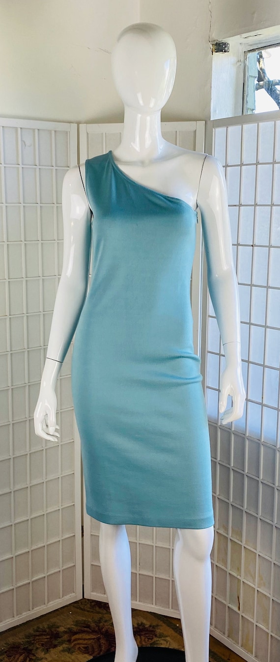 Vintage St John, Womens Baby Blue Rayon Knit Dress