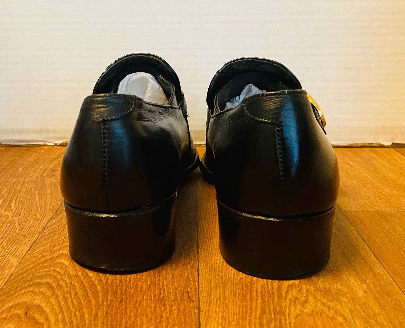 Vintage Men\'s Bullock & Jones Black Leather Oxford Loafers, 8.5. Black Leather Dress, Formal Vintage Shoes for Men for sale  main image 4