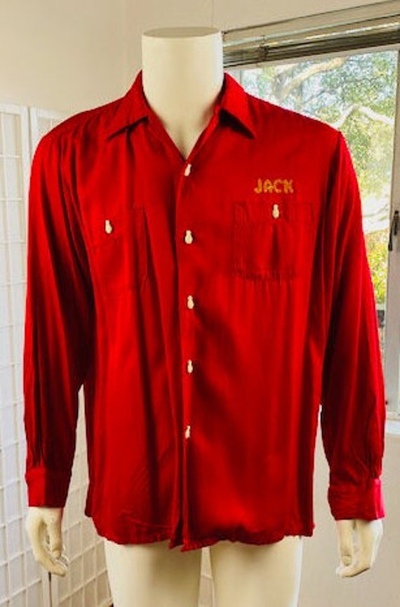 Vintage Air Flow, red rayon bowling shirt, XL. - image 5