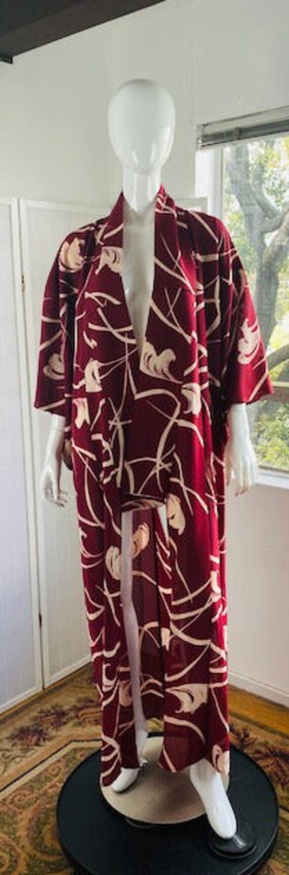 Vintage hand dyed printed rayon Kimono, M. - image 2