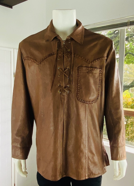 Vintage Men's Brown Custom Deer Leather Pullover W