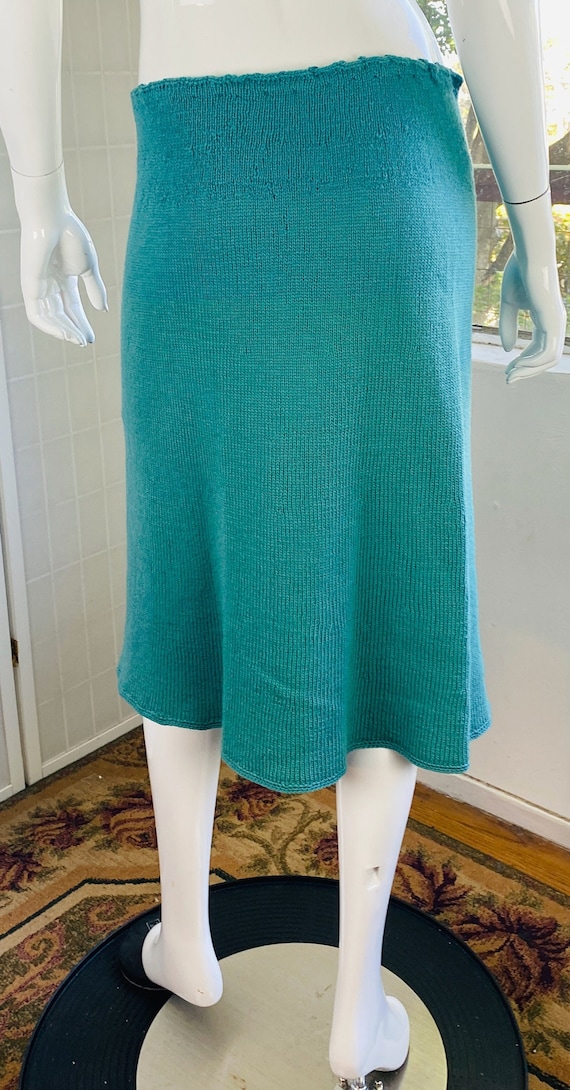 Vintage hand knit teal skirt, M. - image 2