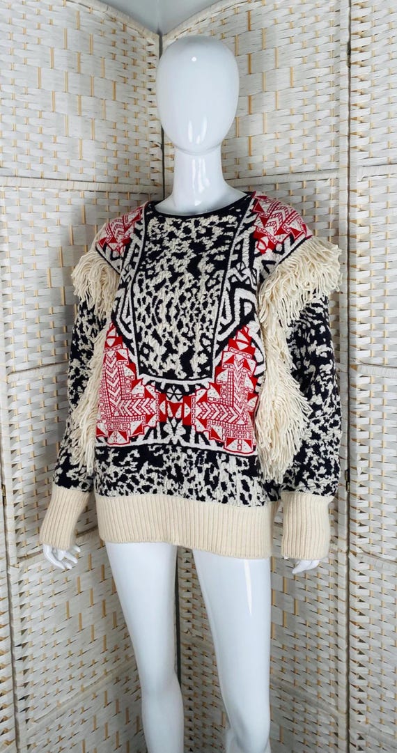 Emilio Pucci, Designer Emilio Pucci, Womens Multi Color Mohair Knit Pull Over Fringed Sweater, M.