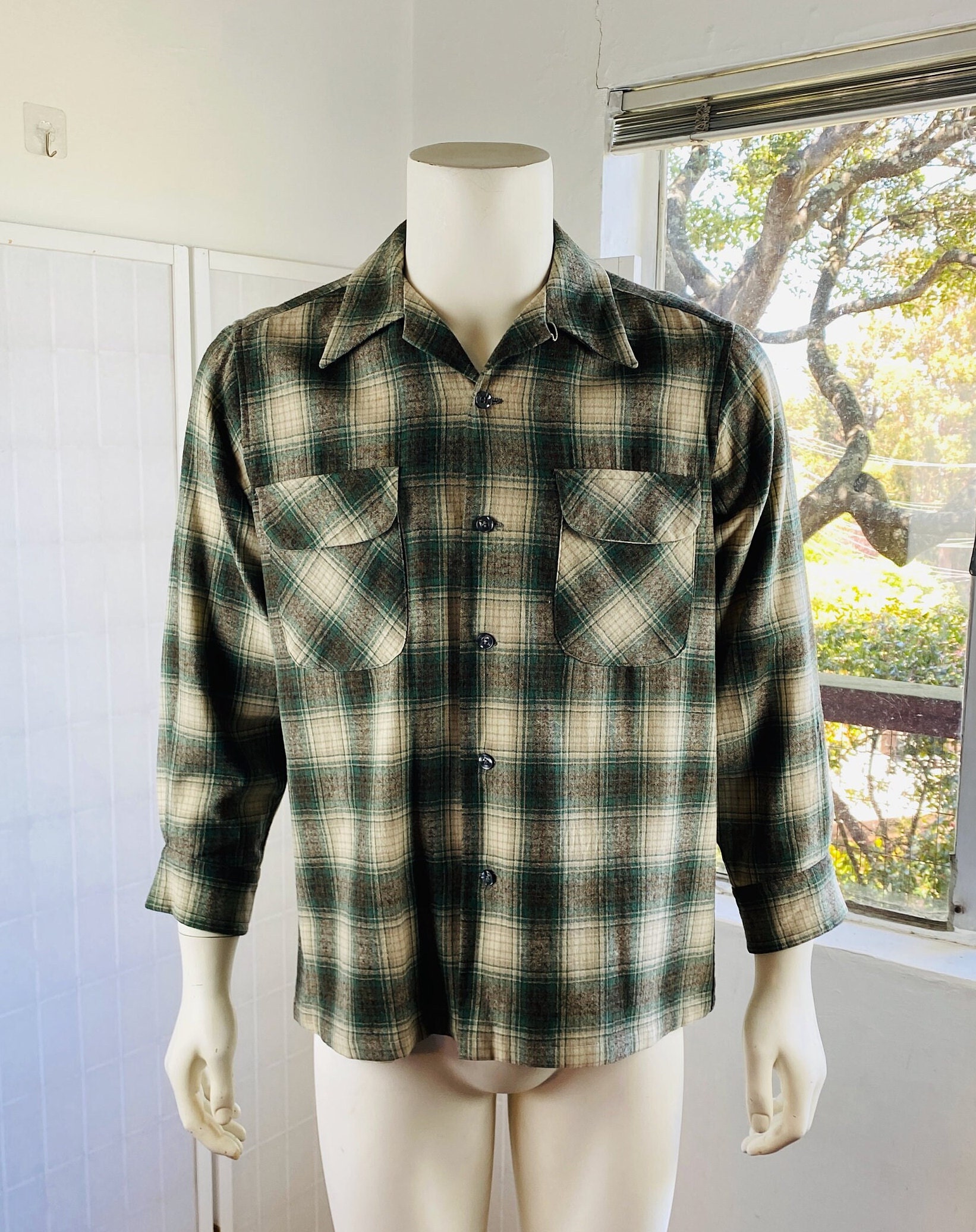 トップス 50' PENDLETON Vintage wool check shirt Vintage Pendleton Plaid Wool Shirt, M. - Etsy