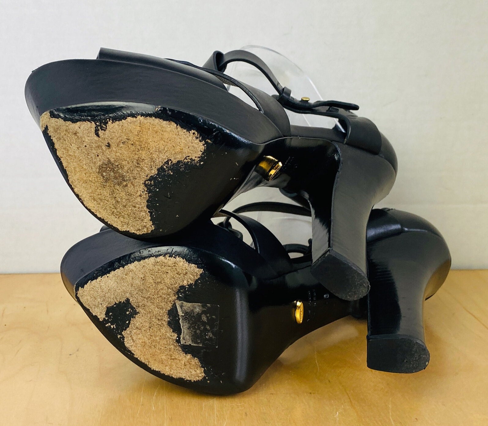 SERGIO ROSSI Black Leather T-strap Platform Sandals, 10. - Etsy