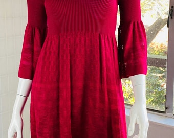 MISSONI, Raspberry Color V-Neck Knit Mini Dress, M.