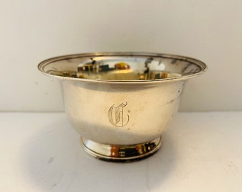 Antique hallmarked monogrammed 1914 sterling silver bowl.