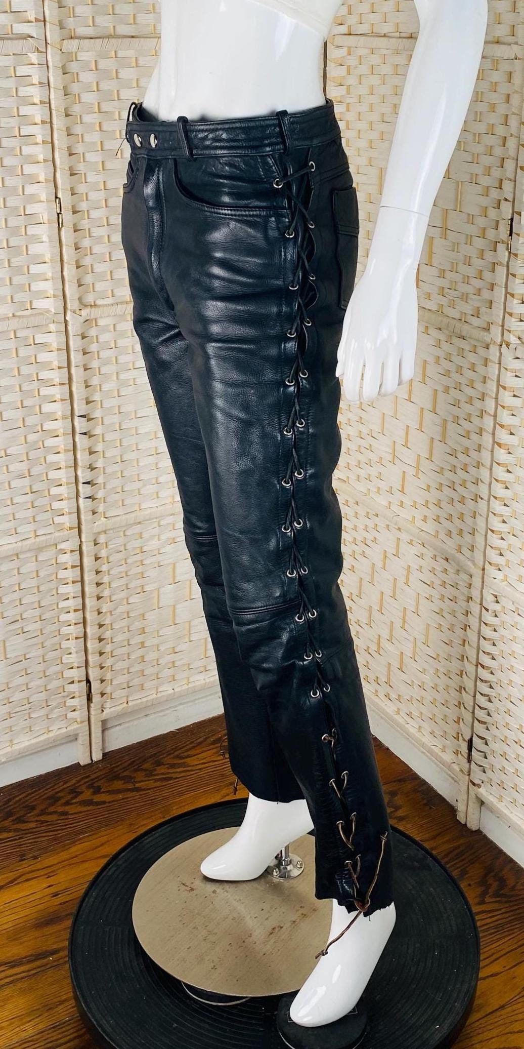 Vintage Verducci Black Leather, Whip Stitched Sides, Lined Pants