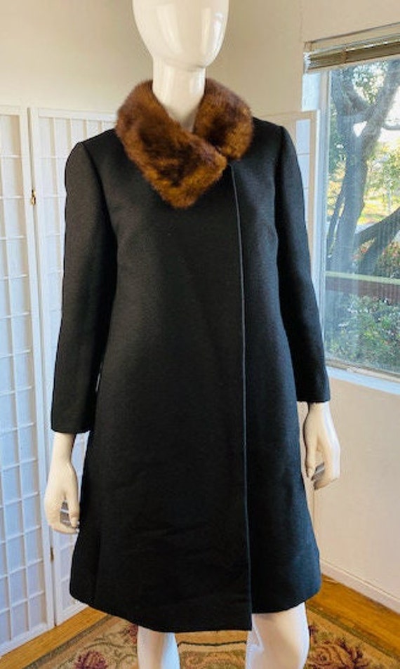 Vintage black wool asymmetrical mink collar cockt… - image 2