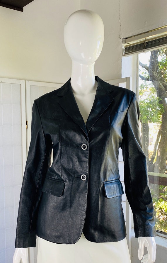 Vintage womens black leather jacket, M.