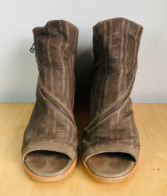 Brown leather open toe booties online