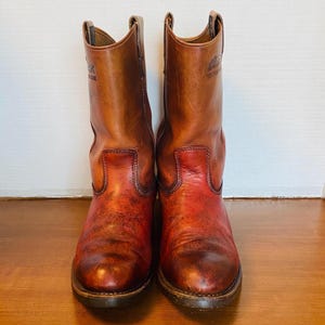 Vintage Thomas Cook Mens Distressed Cordovan Leather Western Boots, 9 EE.