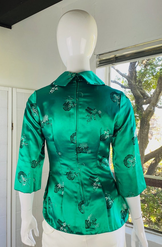 Vintage Mandarin Silk Rayon Emerald Green Peter P… - image 5