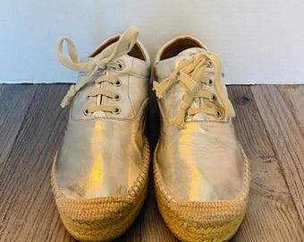 Maison Margiela, Spain, Metallic, Womens Leather Espadrille Sneaker, 8.5-9 / 39.
